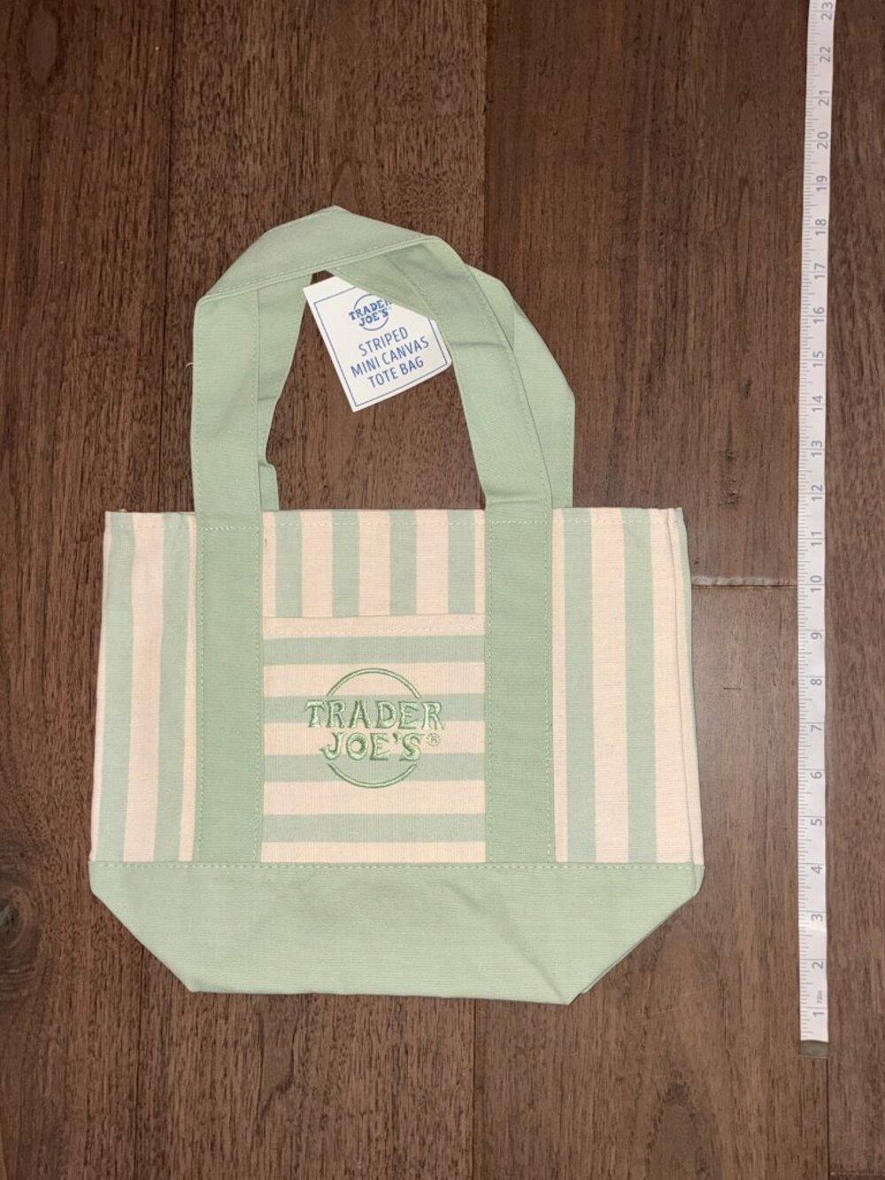 NWT Trader Joe's Striped Mini Canvas Reusable Tote Bag -Green